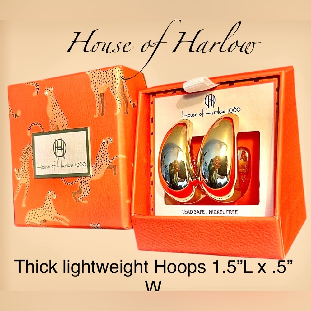 House of Harlow Gold Hoops Dimensional 1.5” top2bottom & front2back Lt weight